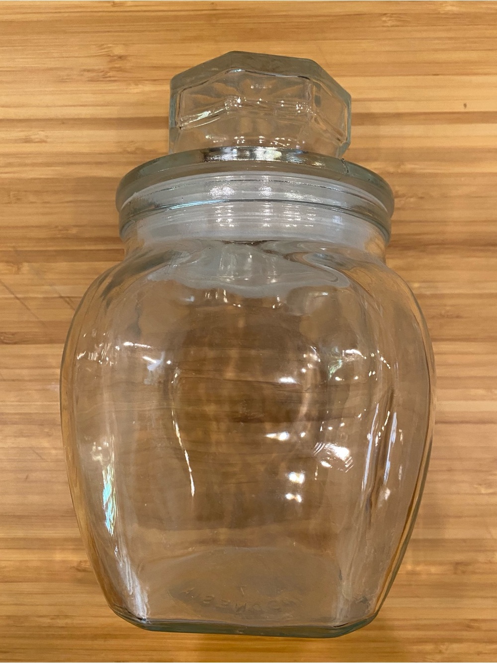 Vintage Glass Storage Jar ContainerCanister With Daisy Lid approx. 7” Tall